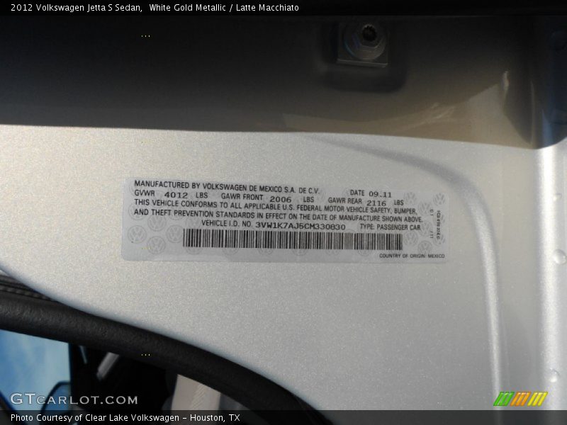 White Gold Metallic / Latte Macchiato 2012 Volkswagen Jetta S Sedan