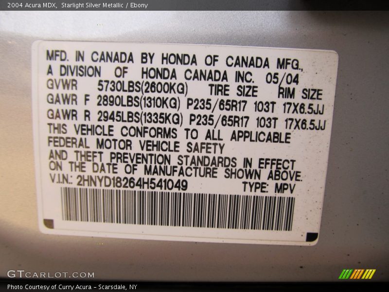 Starlight Silver Metallic / Ebony 2004 Acura MDX