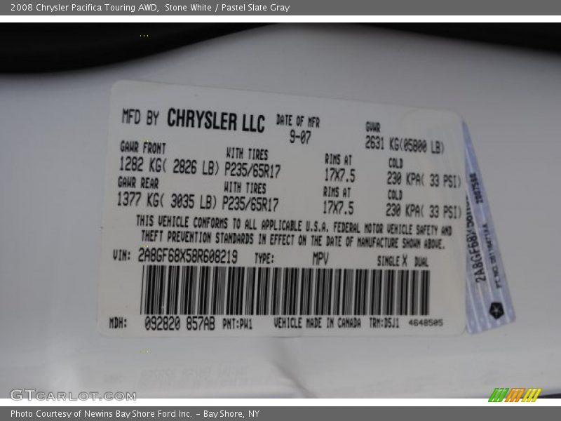 Stone White / Pastel Slate Gray 2008 Chrysler Pacifica Touring AWD