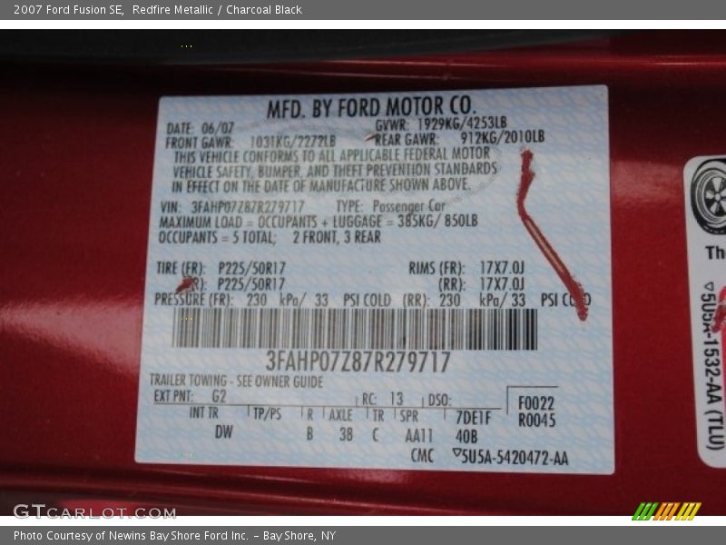 Redfire Metallic / Charcoal Black 2007 Ford Fusion SE