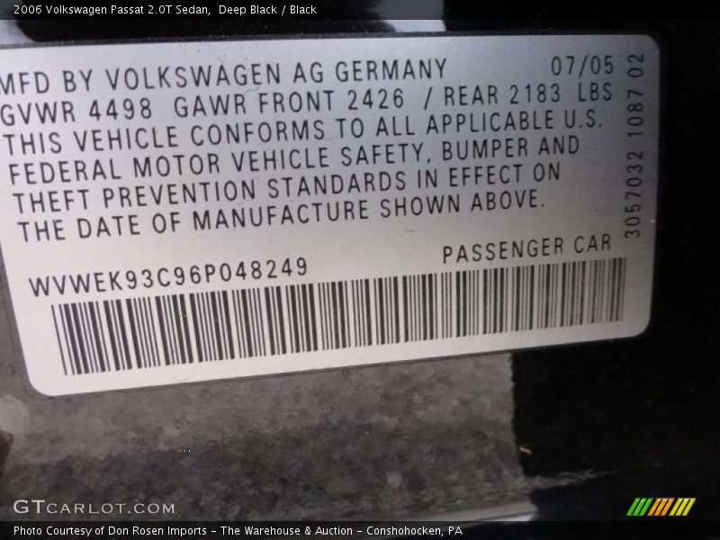 Deep Black / Black 2006 Volkswagen Passat 2.0T Sedan