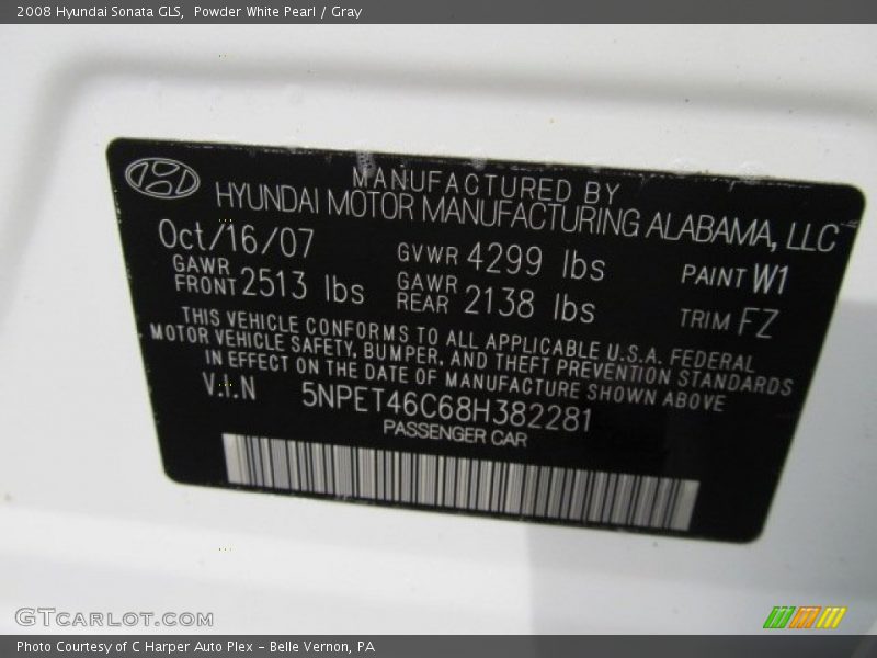 Powder White Pearl / Gray 2008 Hyundai Sonata GLS