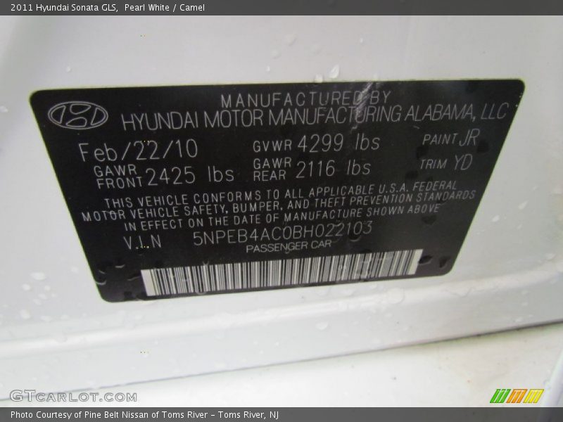 Pearl White / Camel 2011 Hyundai Sonata GLS