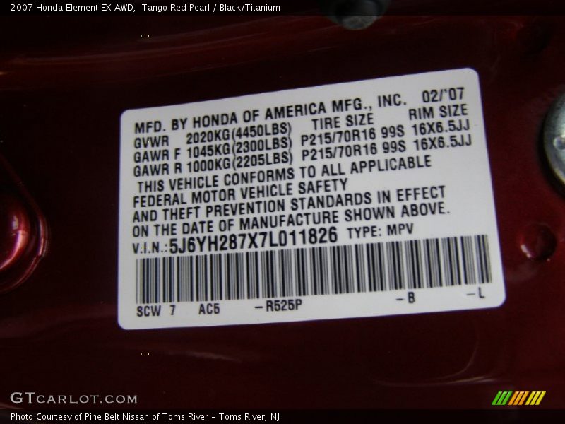 Tango Red Pearl / Black/Titanium 2007 Honda Element EX AWD