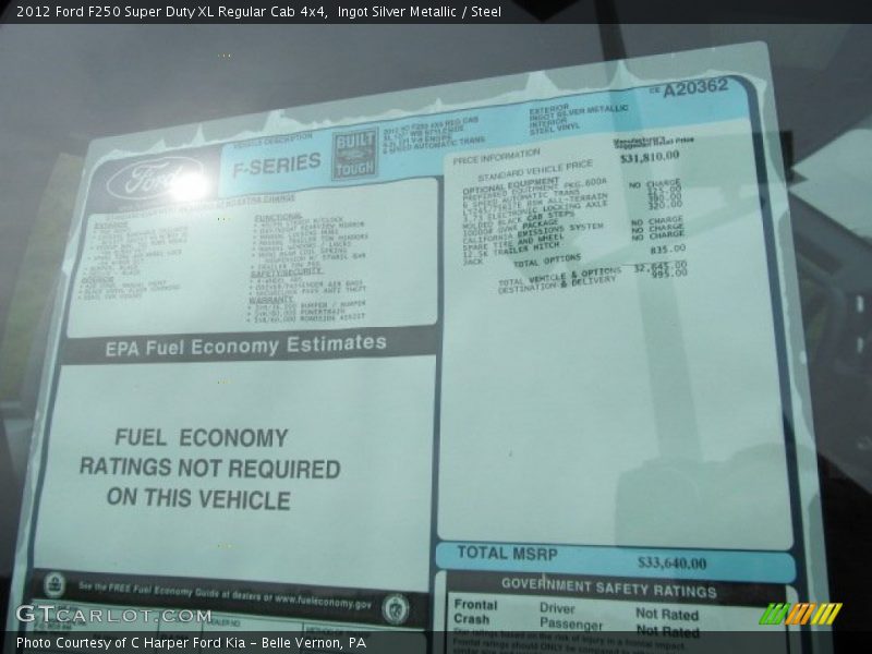  2012 F250 Super Duty XL Regular Cab 4x4 Window Sticker