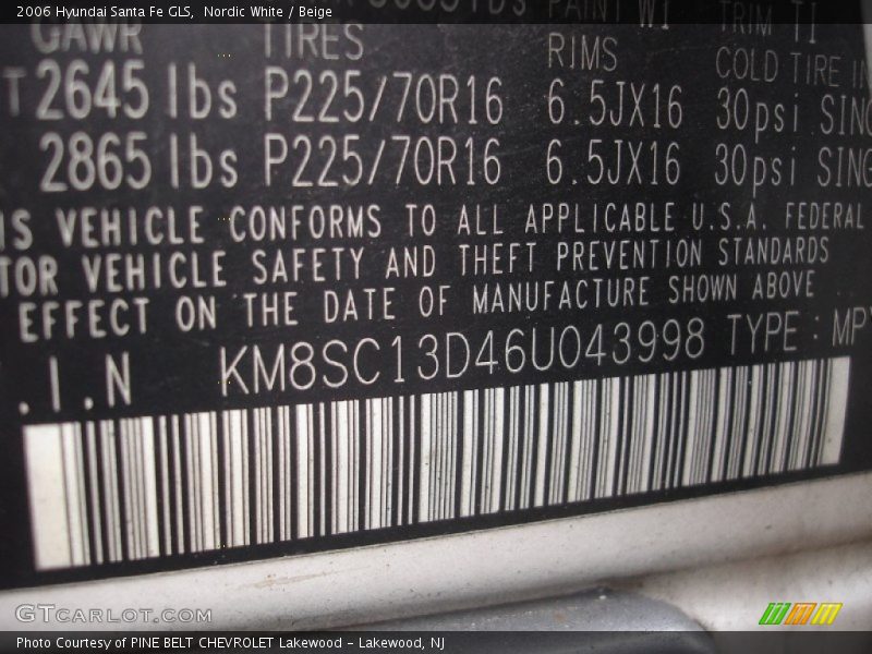 Nordic White / Beige 2006 Hyundai Santa Fe GLS