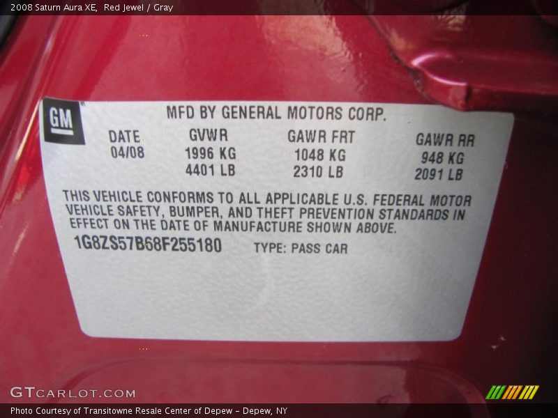 Red Jewel / Gray 2008 Saturn Aura XE