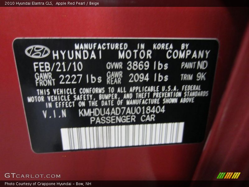Apple Red Pearl / Beige 2010 Hyundai Elantra GLS
