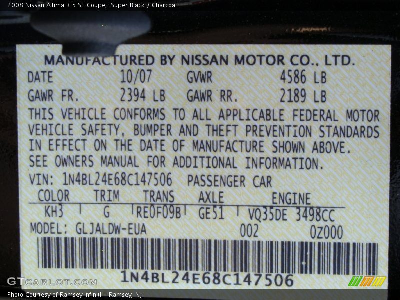 Super Black / Charcoal 2008 Nissan Altima 3.5 SE Coupe