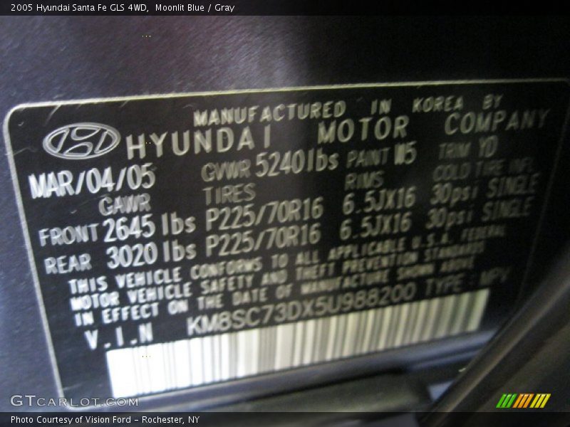 Moonlit Blue / Gray 2005 Hyundai Santa Fe GLS 4WD