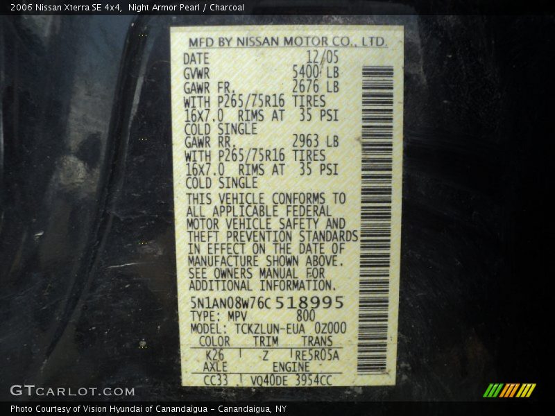 Night Armor Pearl / Charcoal 2006 Nissan Xterra SE 4x4