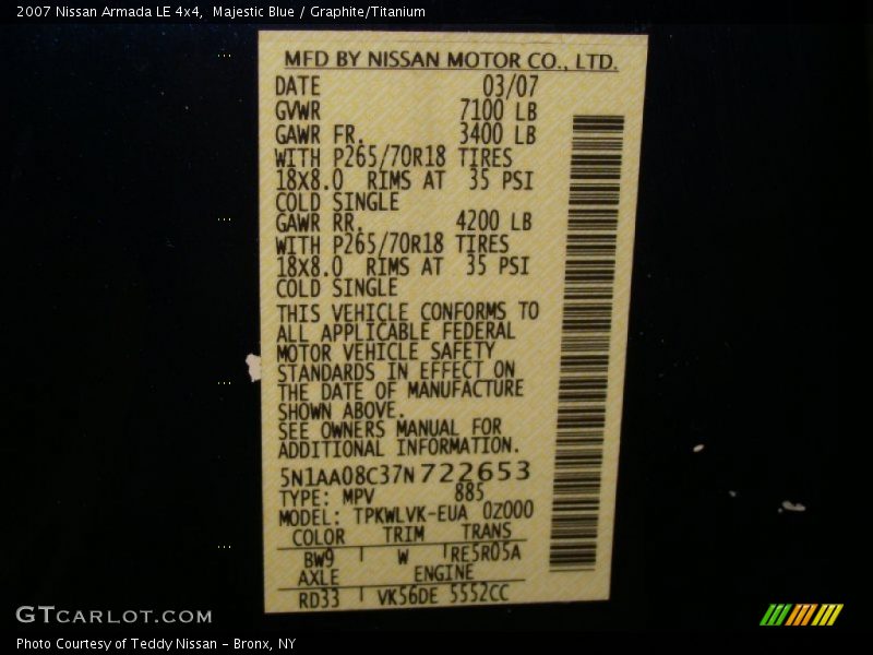Majestic Blue / Graphite/Titanium 2007 Nissan Armada LE 4x4