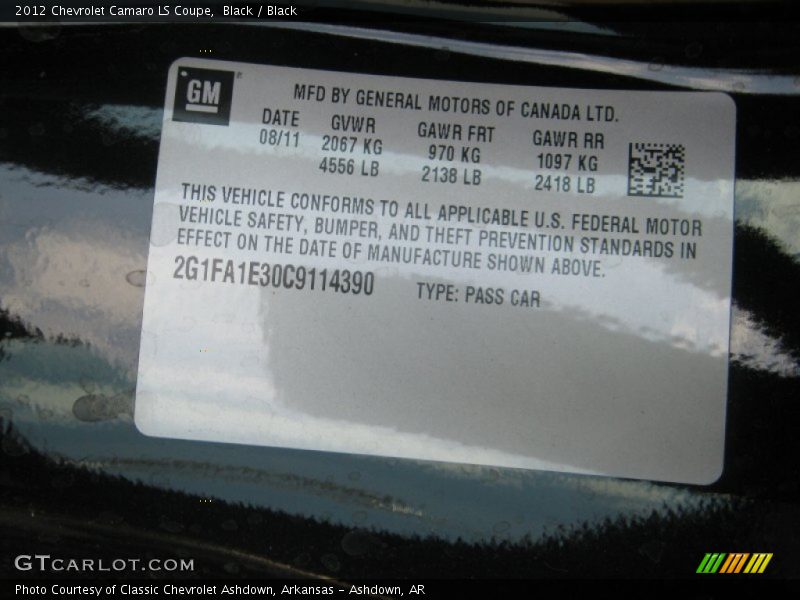 Black / Black 2012 Chevrolet Camaro LS Coupe