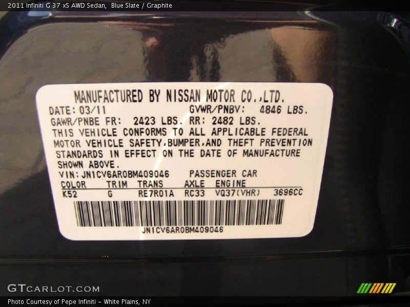 2011 G 37 xS AWD Sedan Blue Slate Color Code K52