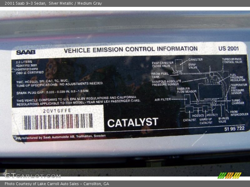 Silver Metallic / Medium Gray 2001 Saab 9-3 Sedan