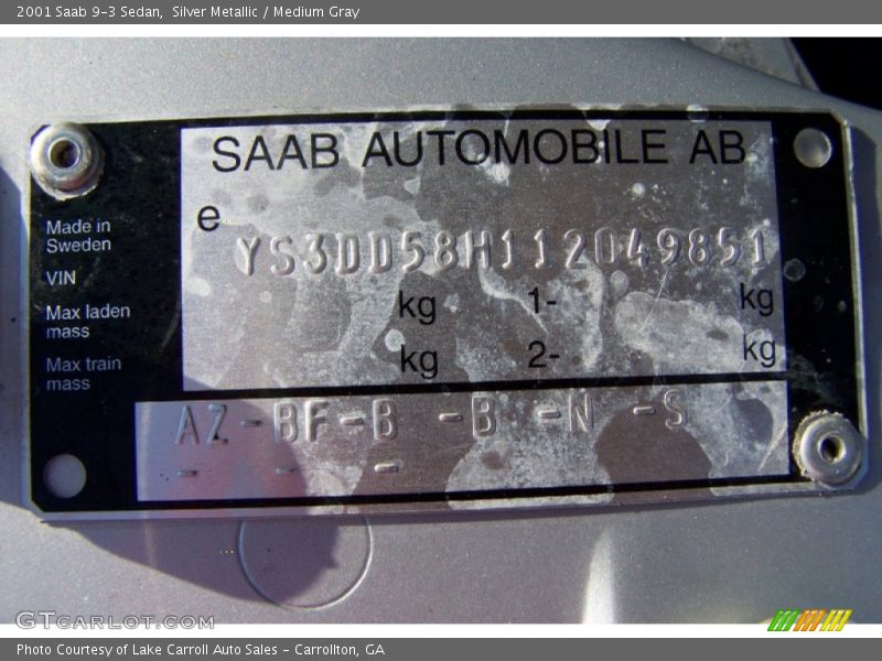 Silver Metallic / Medium Gray 2001 Saab 9-3 Sedan