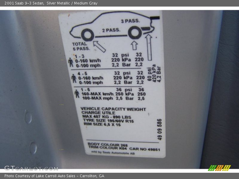 Silver Metallic / Medium Gray 2001 Saab 9-3 Sedan