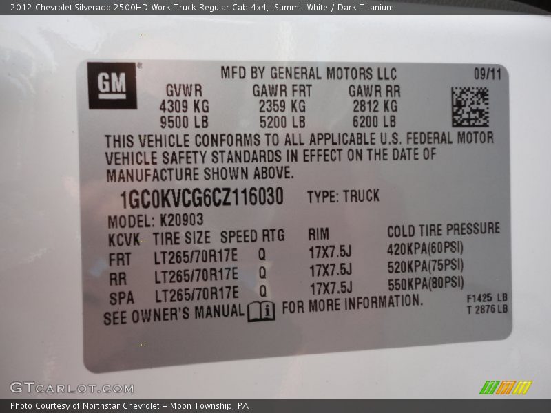 Summit White / Dark Titanium 2012 Chevrolet Silverado 2500HD Work Truck Regular Cab 4x4