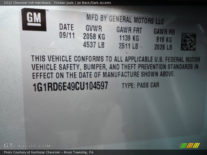 Viridian Joule / Jet Black/Dark Accents 2012 Chevrolet Volt Hatchback