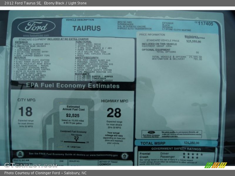  2012 Taurus SE Window Sticker