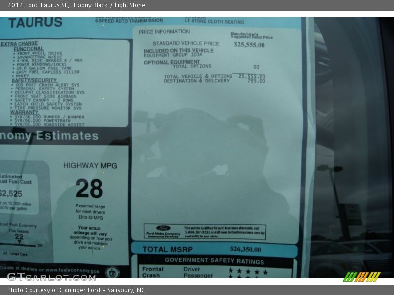  2012 Taurus SE Window Sticker