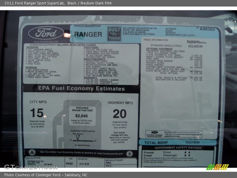 Black / Medium Dark Flint 2011 Ford Ranger Sport SuperCab