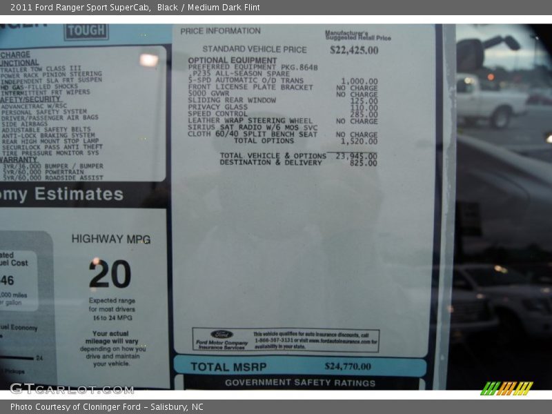 Black / Medium Dark Flint 2011 Ford Ranger Sport SuperCab