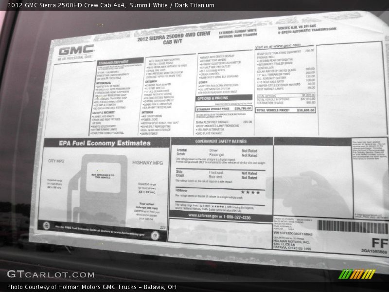  2012 Sierra 2500HD Crew Cab 4x4 Window Sticker