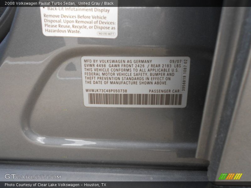 United Gray / Black 2008 Volkswagen Passat Turbo Sedan