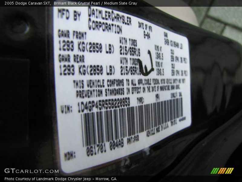 Brilliant Black Crystal Pearl / Medium Slate Gray 2005 Dodge Caravan SXT