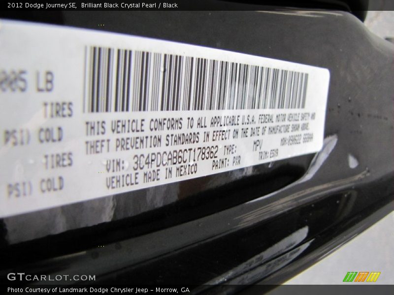 Brilliant Black Crystal Pearl / Black 2012 Dodge Journey SE