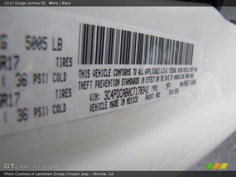 White / Black 2012 Dodge Journey SE