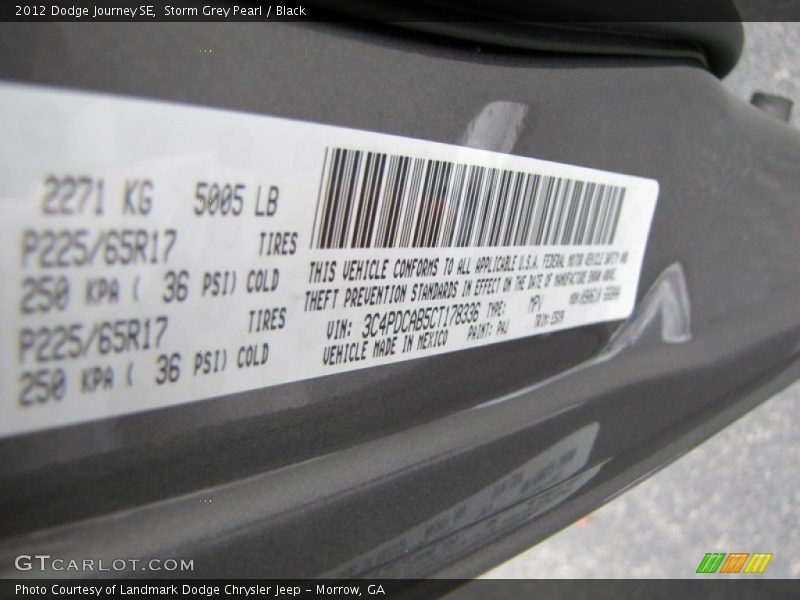 Storm Grey Pearl / Black 2012 Dodge Journey SE