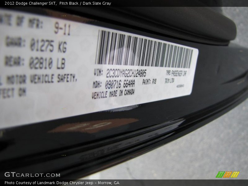 Pitch Black / Dark Slate Gray 2012 Dodge Challenger SXT