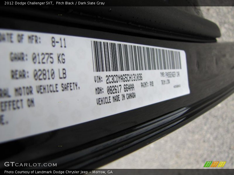 Pitch Black / Dark Slate Gray 2012 Dodge Challenger SXT