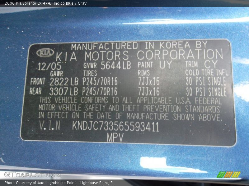 Indigo Blue / Gray 2006 Kia Sorento LX 4x4