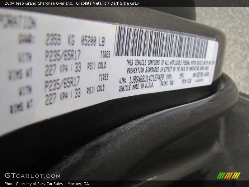2004 Grand Cherokee Overland Graphite Metallic Color Code PDR