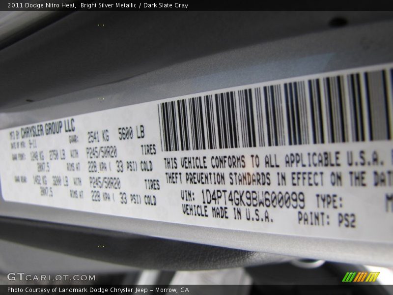 Bright Silver Metallic / Dark Slate Gray 2011 Dodge Nitro Heat