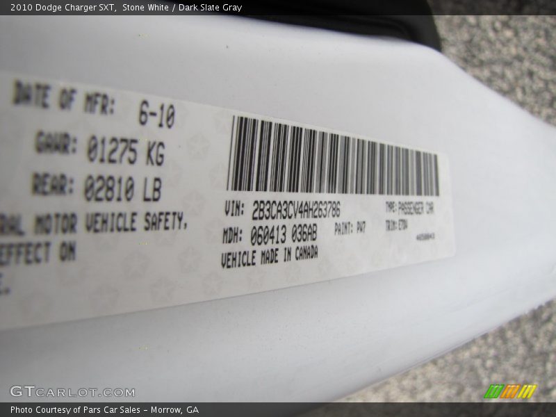 Stone White / Dark Slate Gray 2010 Dodge Charger SXT