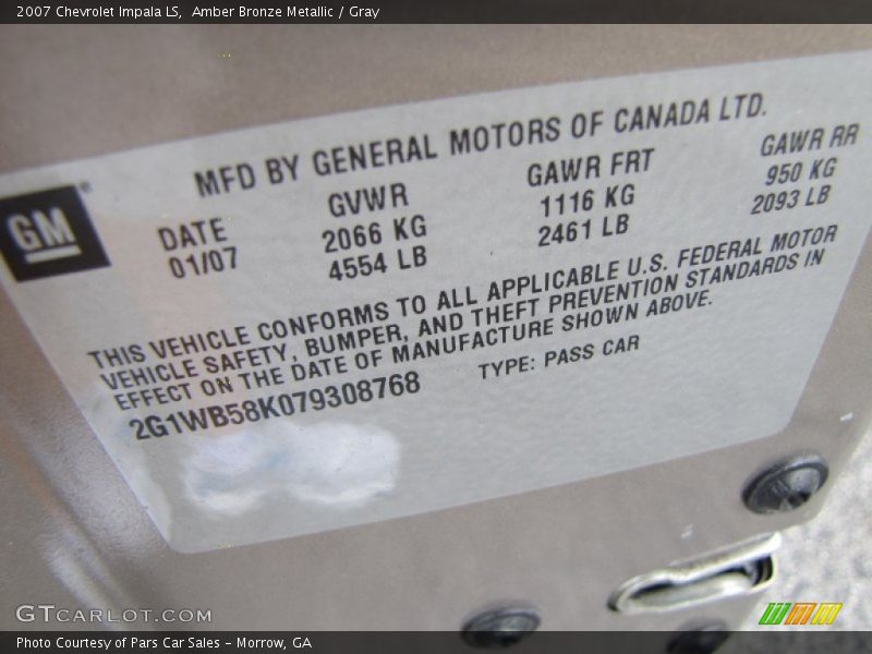 Amber Bronze Metallic / Gray 2007 Chevrolet Impala LS