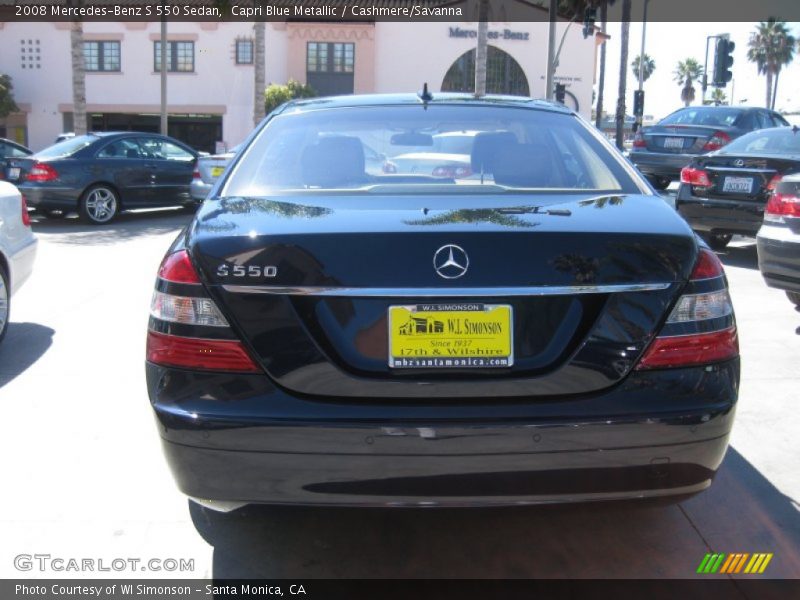 Capri Blue Metallic / Cashmere/Savanna 2008 Mercedes-Benz S 550 Sedan