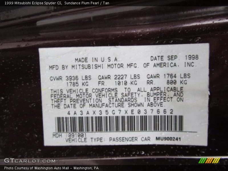 Sundance Plum Pearl / Tan 1999 Mitsubishi Eclipse Spyder GS