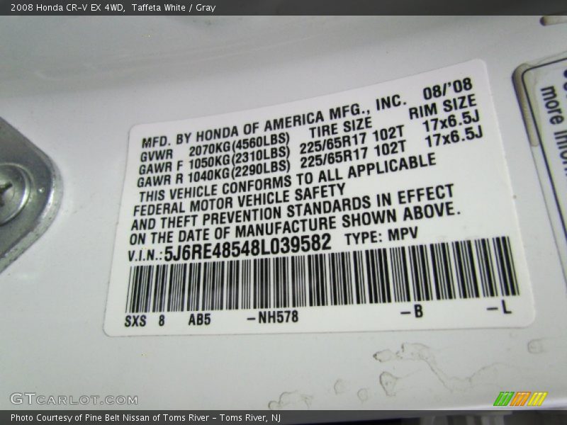 Taffeta White / Gray 2008 Honda CR-V EX 4WD
