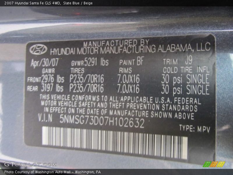 Slate Blue / Beige 2007 Hyundai Santa Fe GLS 4WD