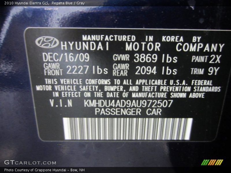 Regatta Blue / Gray 2010 Hyundai Elantra GLS
