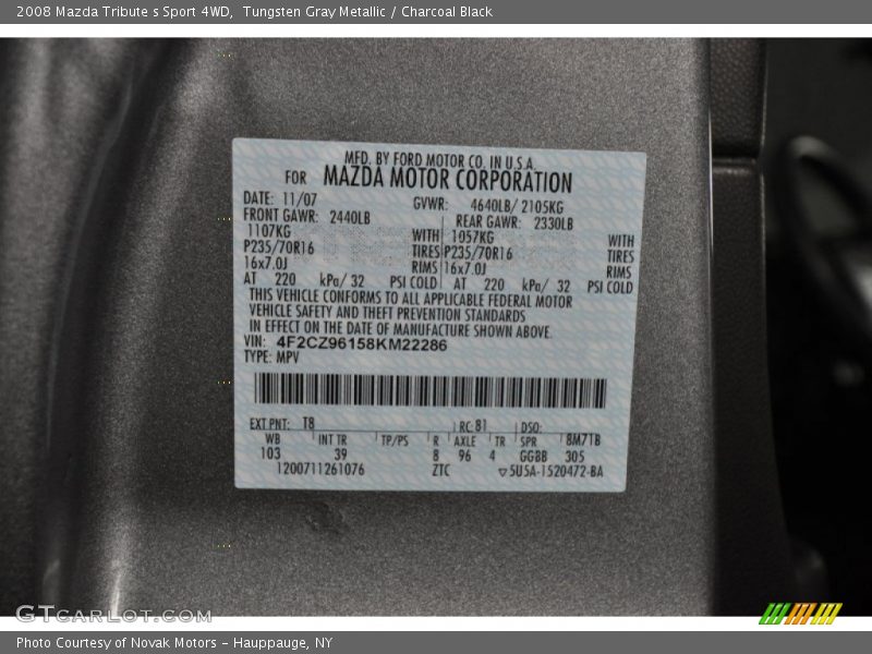 Tungsten Gray Metallic / Charcoal Black 2008 Mazda Tribute s Sport 4WD