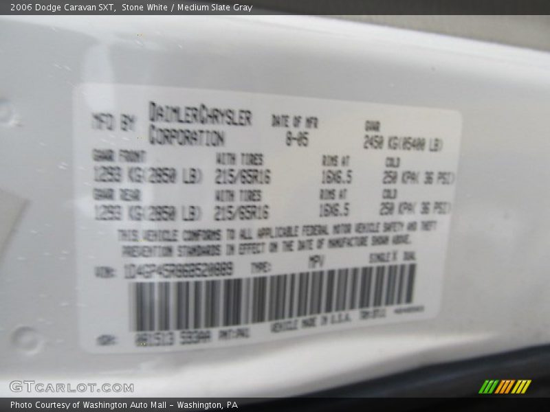 Stone White / Medium Slate Gray 2006 Dodge Caravan SXT