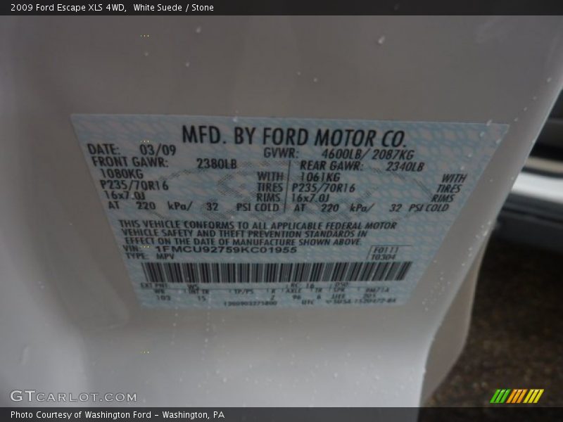 White Suede / Stone 2009 Ford Escape XLS 4WD