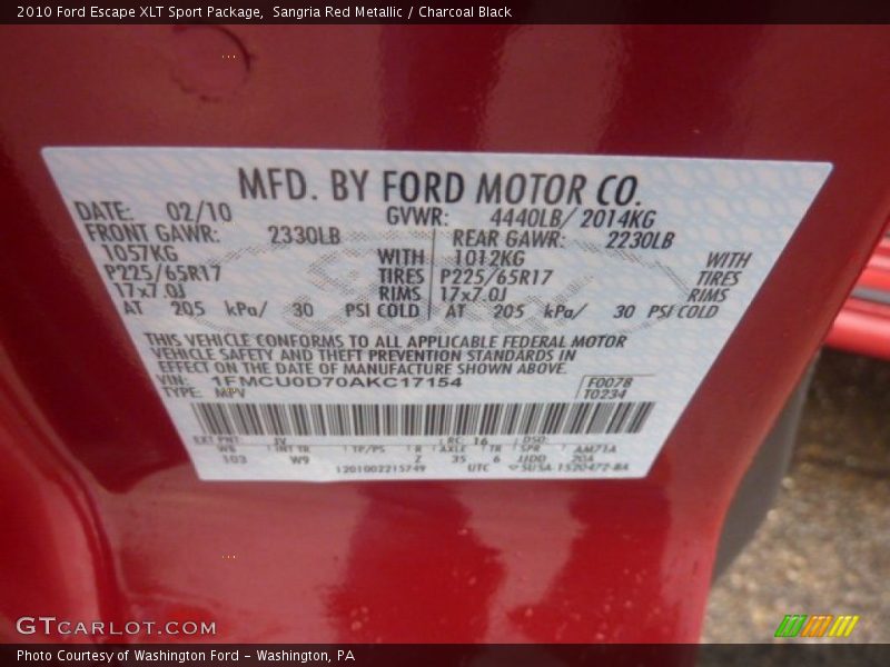 Sangria Red Metallic / Charcoal Black 2010 Ford Escape XLT Sport Package