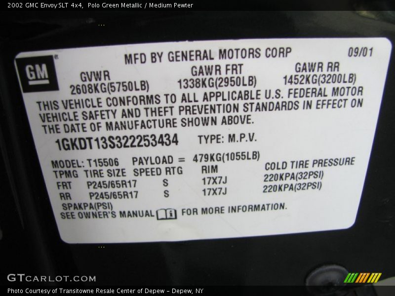 Polo Green Metallic / Medium Pewter 2002 GMC Envoy SLT 4x4